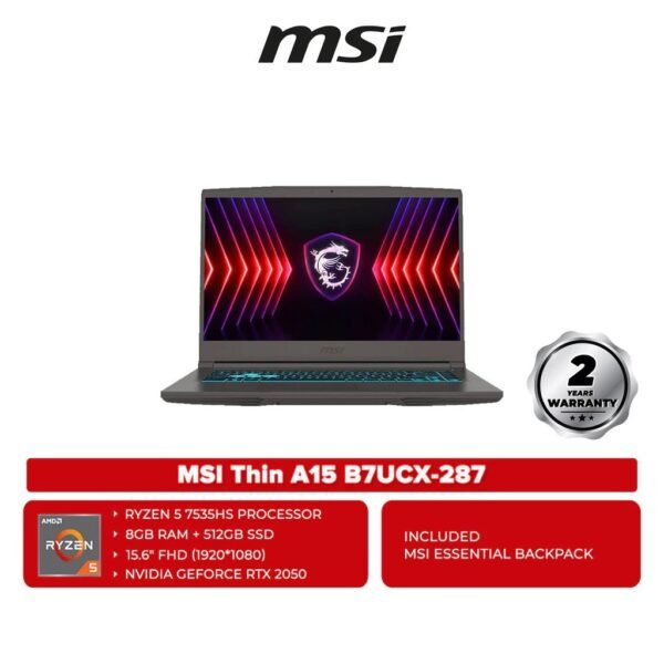 MSI-Thin-A15-B7UCX-287-15.6.jpg MSI Thin A15 B7UCX-287 15.6'' FHD 144Hz Gaming Laptop Cosmos Gray ( Ryzen 5-7535HS / RTX2050 )